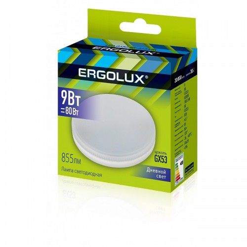 Лампа светодиодная для навесных потолков Ergolux LED-GX53-9W-GX53-6K (9Вт GX53 6500К 180-240В)